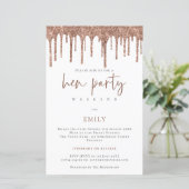 Budget Rose Gold Glitzer Tropfen Hen Weekend Einla (Stehend Vorderseite)