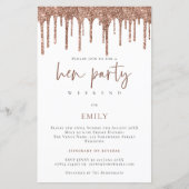 Budget Rose Gold Glitzer Tropfen Hen Weekend Einla (Vorderseite)