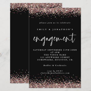 Budget Rose Gold Glitzer Verlobung Black Einladung
