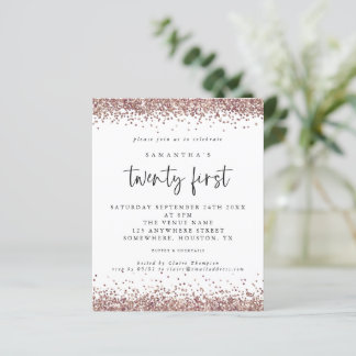 Budget Rose Gold Glitzer Weißes 21. Party Einladun