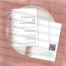 Budget Rose Gold Glitzer White QR Hochzeit Einladu