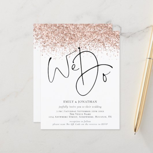 Budget Rose Gold Glitzer wir machen QR Hochzeit Ei (Vorderseite/Rückseite Beispiel)