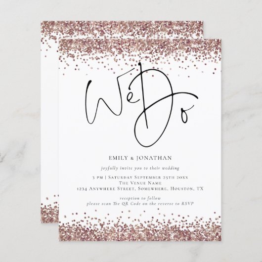 Budget Rose Gold Glitzer wir machen QR Hochzeit Ei (Vorne/Hinten)
