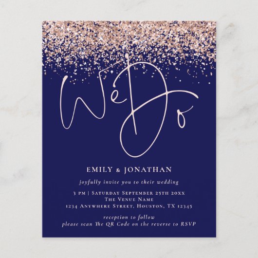 Budget Rose Gold Glitzer Wir machen QR Navy Hochze (Vorderseite)