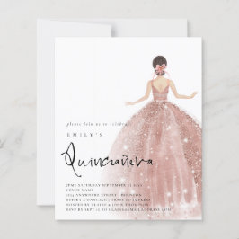 Budget Rose Gold Gown Brünett Hair QR Quinceañera