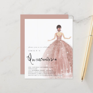 Budget Rose Gold Gown Brünett Hair QR Quinceañera