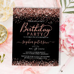 Budget Rose Gold jedes Alters Black Birthday Einla<br><div class="desc">Budget Moderne stilvolle Rosa Gold Sparkle Glitzer Black Birthday Einladung. Dieses billige elegante beliebte weibliche mädchenhafte Geburtstagsgeschenk-Vorlage mit einem trendigen handgeschriebenen Schriftart-Kalligraphie mit rot rosa Rosa Glitzer Schwanz Rahmen auf schwarzem Hintergrund. Perfekt für jedes Alter (16., 18., 21., 30., 40., 50., 60. 70. und sechzehn, achtzehn, zwanzig ein, dreißig, vierzig,...</div>