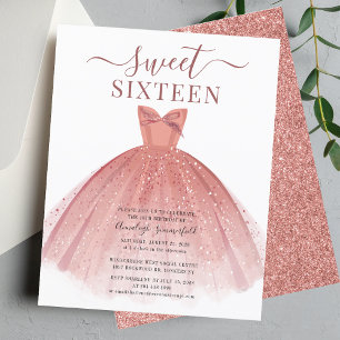 Budget Rose Gold Kleid Glitter Sweet 16 Einladung