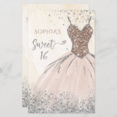 Budget Rose Gold Kleid Sweet 16 Einladung (Vorne/Hinten)