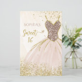 Budget Rose Gold Kleid Sweet 16 Einladung (Stehend Vorderseite)