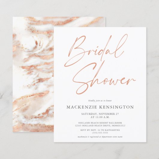 BUDGET Rose Gold Marble Bridal Dusche Einladung (Vorne/Hinten)
