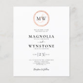 Budget Rose Gold Monogram Hochzeitseinladung (Vorderseite)