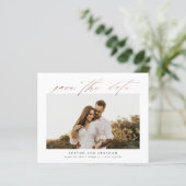 Budget Rose Gold Script Foto Save the Date (Stehend Vorderseite)