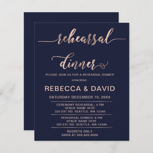 Budget Rose Gold Script Probe Einladung (Vorne/Hinten)