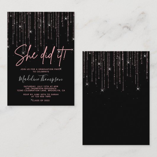 Budget Rose Gold Sie tat es Abschluss Einladung (Vorne/Hinten)