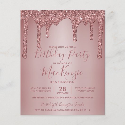 BUDGET Rose Gold Sparkeln Glitzer Tropfen Geburtst (Vorderseite)