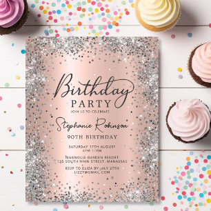 Budget Rose Gold und Silber 90. Geburtstag Einladu