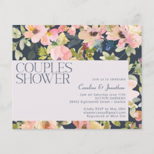 Budget-Rosé-Navy-Blumen-Paar-Shower-Einladung