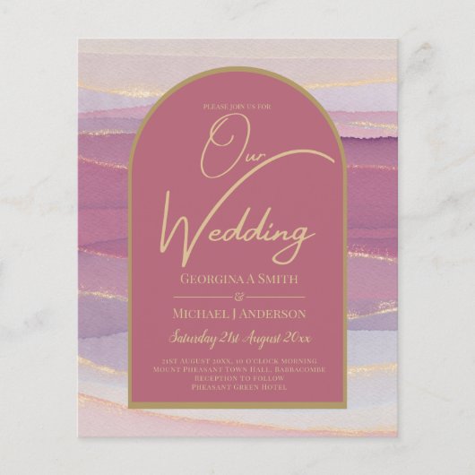 BUDGET-Rose Rosa-Gold-Arch-Marmor Hochzeitsempfang Flyer (Vorne)