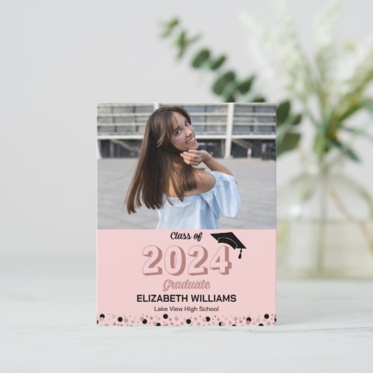 Budget Rose Script Foto Abschluss Ankündigung (Stehend Vorderseite)