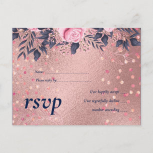 BUDGET Rosegold Blue Pink WEDDING Girly Glam Einladungspostkarte