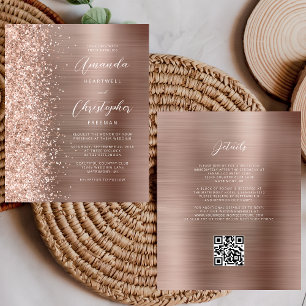 Budget Roségold Glam QR-Code Hochzeitseinladung