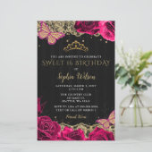 Budget Roses Black Gold Sweet 16 Einladung (Stehend Vorderseite)