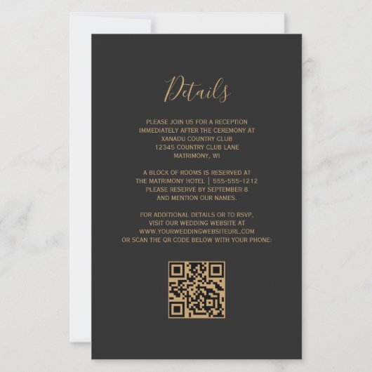 Budget Rost Gold Dunkle QR Code Einladung Hochzeit (Rückseite)