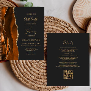 Budget Rost Gold Dunkle QR Code Einladung Hochzeit