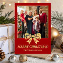 Budget Rot & Gold Schleifen Familien-Weihnachtsfot
