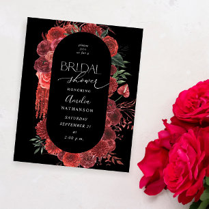 Budget Rote Blumen Hochzeitsdusche Schwarz Flyer