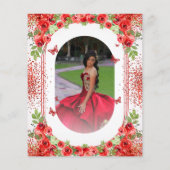 Budget Rote Floral Quinceanera Einladung Flyer (Hinten)