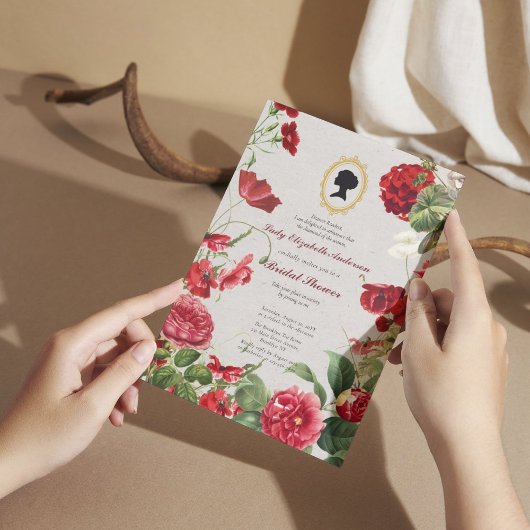 Budget Rote Rose Florals Bridgerton Brautparty Einladung