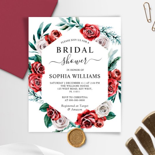 Budget Rote Rose & Green Bridal Dusche Einladung