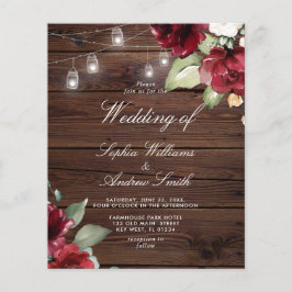 Budget Rote Rose Rustic Wood Wedding Einladung