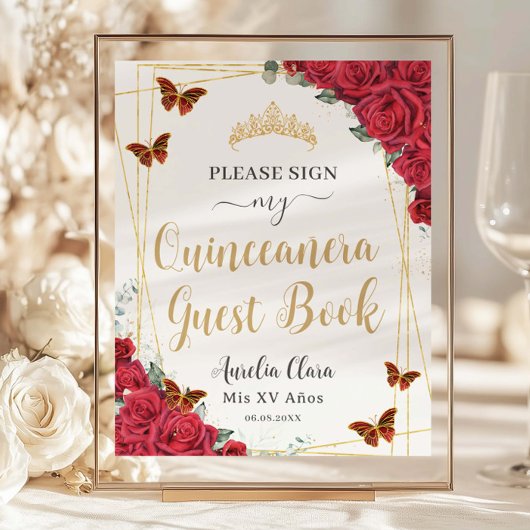 Budget Rote Rosen Quinceanera Birthday Gästebuch