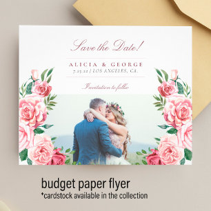Budget Rouge Rosen Foto Hochzeit Save the Date Flyer