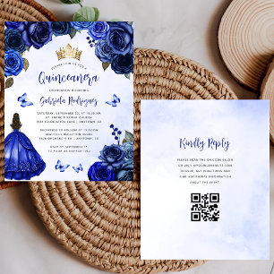 Budget Royal Blaues Blumen QR Code Quinceañera