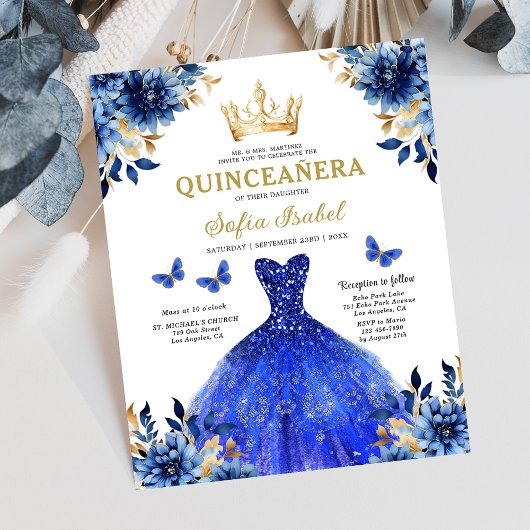 Budget Royal Blue Bilingual Spanish Quinceanera Flyer