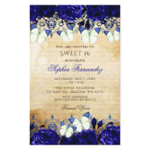 Budget Royal Blue Butterfly Sweet 16 Einladung