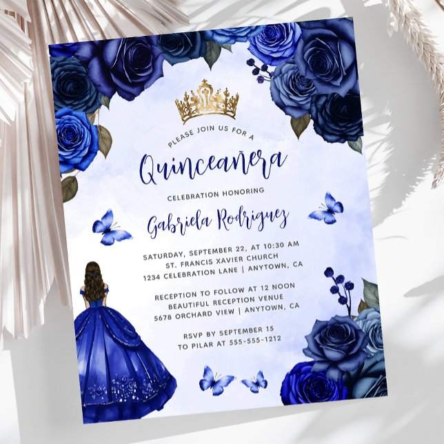 Budget Royal Blue Floral Princess Quinceañera (Von Creator hochgeladen)