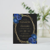 Budget Royal Blue Floral QR Code Black Wedding (Stehend Vorderseite)