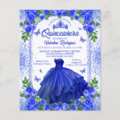 Budget Royal Blue Floral Quinceanera Einladung Flyer (Vorne)