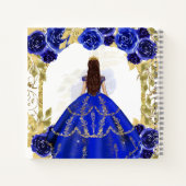 Budget Royal Blue Floral Quinceñera Gästebuch Notizblock (Rückseite)