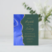 Budget Royal Blue Gold Agate Green QR Code Hochzei (Stehend Vorderseite)