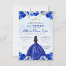 Budget Royal Blue Gold Floral Princess Quinceañera