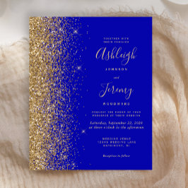 Budget Royal Blue Gold Glitzer Hochzeit Einladung