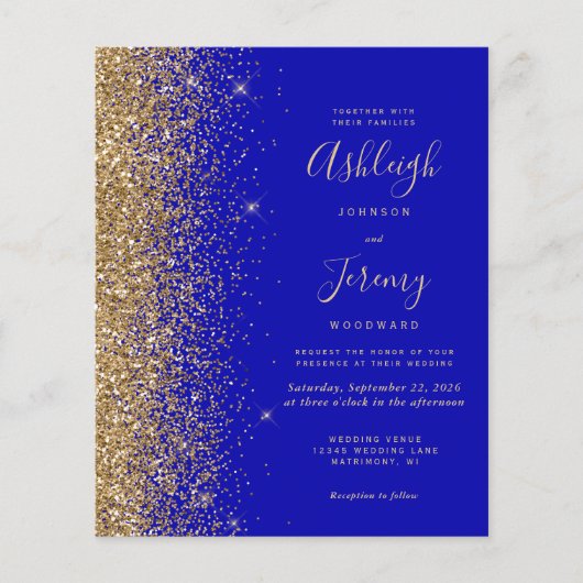 Budget Royal Blue Gold Glitzer QR Code Wedding (Vorderseite)