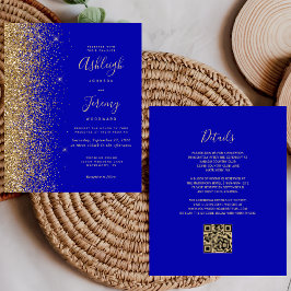 Budget Royal Blue Gold Glitzer QR Code Wedding