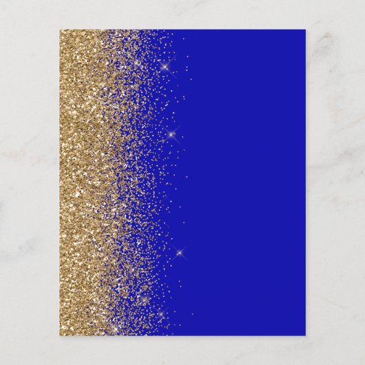 Budget Royal Blue Gold Glitzer Wedding Menu (Rückseite)